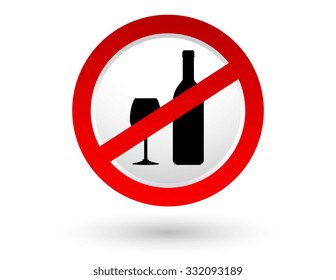 stop alcohol sign with shadow and wine bottle, glass