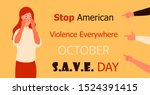 Stop American Violence Everywhere is organized in October. S.A.V.E. Day in USA. Victim scene in society. Stressed person in shame. Cartoon concept vector of accusation in life, in school.