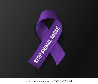 Stop Animal Abuse purple ribbon animal cruelty awareness symbol vector illystration on black background.
