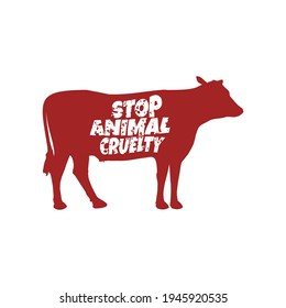 Stop Animal Cruelty Abuse Cow Farm Flat Design Vector Illustration