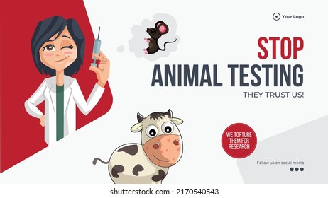 Stop animal testing landscape banner design template.