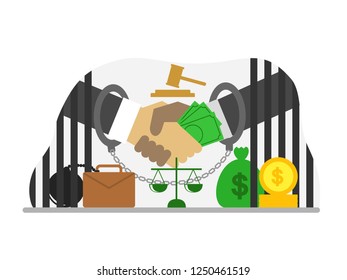 Stop Anti No Corruption Jail Judge Money Concept Wallpaper Banner Flat Icon Illustration Vector