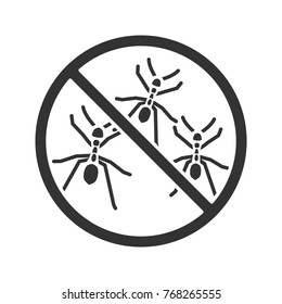 Stop ants sign glyph icon. Insects repellent. Pest control. Silhouette symbol. Negative space. Vector isolated illustration