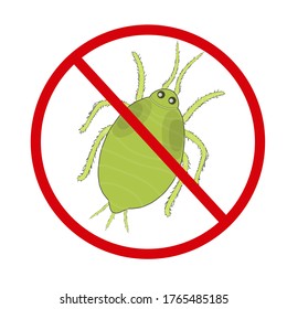 Stop aphid insect. No aphid pest symbol, logo illustration. Drawing isolated on a white background. Stock vector illustration