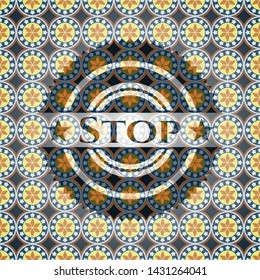 Stop arabic badge. Arabesque decoration.