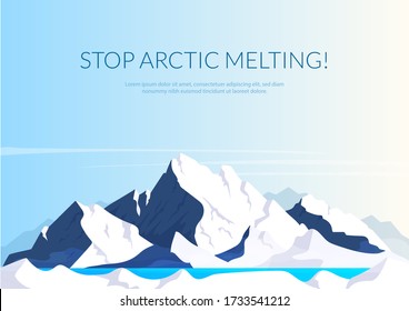 Stop arctic melting banner flat vector template. Brochure, poster concept design with cartoon lllustration. Global warming warning horizontal flyer, leaflet with place for text