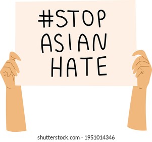 Hör auf, Asien zu hassen! Hände halten Antirassismus Banner. Asiatisch ist kein Virus.