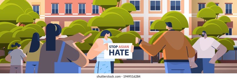 stop asian hate mix race people protesting against bullying and racism support during covid-19 coronavirus pandemic