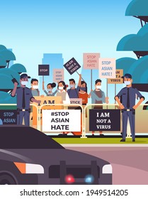 stop asian hate people holding banners against racism support during covid-19 coronavirus pandemic concept