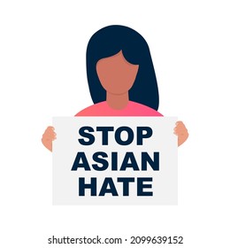 Stop asian hate placard in hands