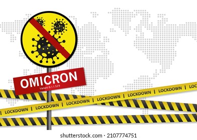 Parada B.1.1.529 Omicron del virus covid 19. Nuevo brote de omicron variante y antecedentes de gripe por coronavirus con mapa mundial. diseño vectorial.