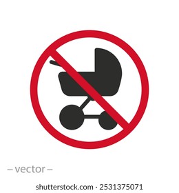 stop baby stroller, do not stroller icon, no children carriage, flat vector illustration