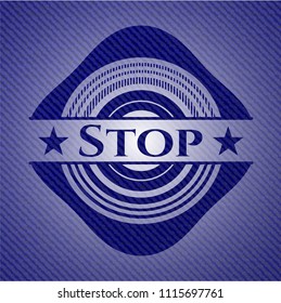 Stop badge with denim texture