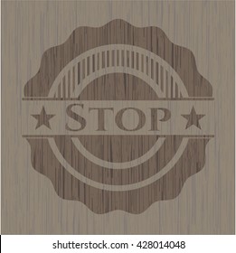 Stop badge with wood background