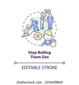 Stop bailing them out concept icon. Teaching teenager responsibility abstract idea thin line illustration. Isolated outline drawing. Editable stroke. Arial, Myriad Pro-Bold fonts used