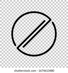 Stop or ban or cancel, simple linear circle. Black symbol on transparent background