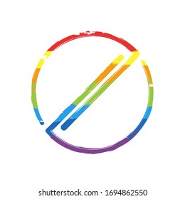 Stop or ban or cancel, simple linear circle. Drawing sign with LGBT style, seven colors of rainbow (red, orange, yellow, green, blue, indigo, violet