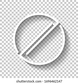 Stop or ban or cancel, simple linear circle. White icon with shadow on transparent background
