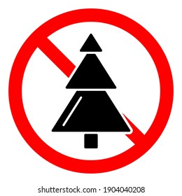 Detener o prohibir la señal redonda roja con icono de árbol de navidad. Ilustración vectorial. Señal prohibida. El árbol de Navidad está prohibido