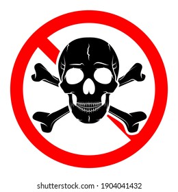 Stop or ban red round sign with skull and crossbones icon. Vector illustration. Forbidden sign. Skull and crossbones is prohibited