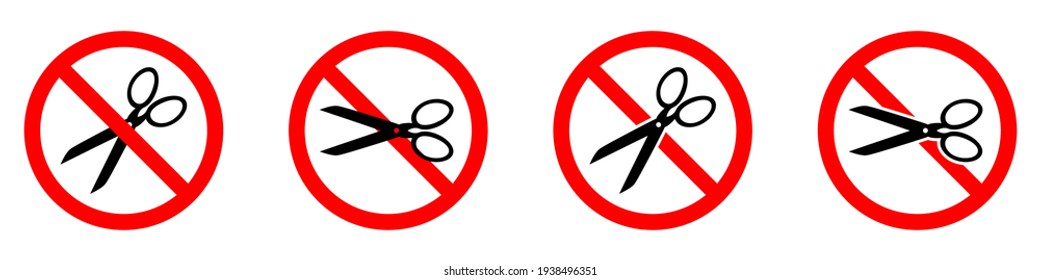 Stop or ban red round sign with scissors icon. Scissors is prohibited