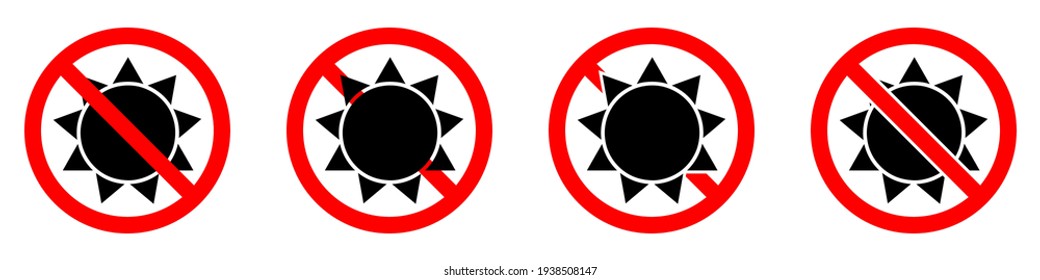 Stop or ban red round sign with sun icon. Vector illustration. Forbidden signs set