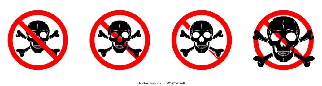 Stop or ban red round sign with skull and crossbones icon. Vector illustration. Forbidden signs set. Skull and crossbones is prohibited