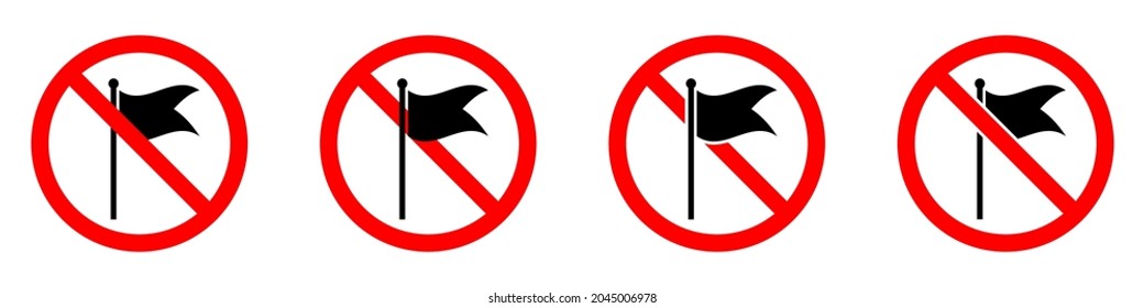 Beenden oder verbieten Sie rotes Rundzeichen mit Flaggensymbol. Vektorgrafik. Verbotene Schilder gesetzt. Flagge verboten