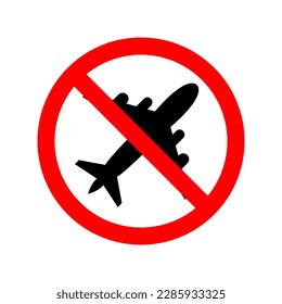 Stop or ban red round sign with airplane icon. Vector illustration. Forbidden sign on white background..eps