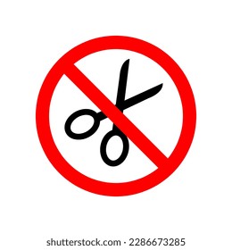 Detener o prohibir la señal redonda roja con el icono de tijeras. Ilustración vectorial. Firma prohibida 