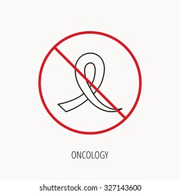 Stop or ban sign. Awareness ribbon icon. Oncology sign. Prohibition red symbol. Vector