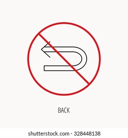 Stop or ban sign. Back arrow icon. Previous sign. Left direction symbol. Prohibition red symbol. Vector