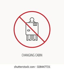 Stop or ban sign. Beach changing cabin icon. Human symbol. Prohibition red symbol. Vector
