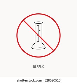 Stop or ban sign. Beaker icon. Laboratory flask sign. Chemistry or pharmaceutical symbol. Prohibition red symbol. Vector