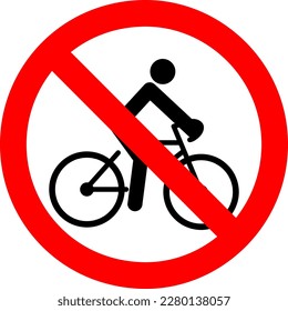 Señal de alto o prohibición con icono de bicicleta aislado en fondo blanco. El ciclismo es una ilustración prohibida.