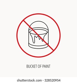 Stop or ban sign. Bucket of paint icon. Painting box sign. Prohibition red symbol. Vector