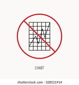 Stop or ban sign. Chart curve icon. Graph diagram sign. Demand growth symbol. Prohibition red symbol. Vector