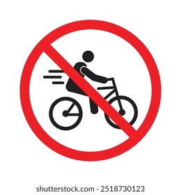 Stop or ban sign with cyclist icon isolated on white background
