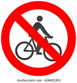 Stop or ban sign with cyclist icon isolated on white background. Cycling is prohibited vector illustration. Riding bike is not allowed image. Bicycles are banned.