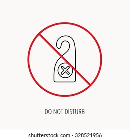 Stop or ban sign. Do not disturb icon. Sleep door hanger sign. Hotel maid service symbol. Prohibition red symbol. Vector