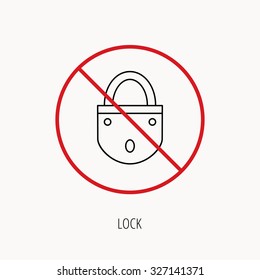Stop or ban sign. Lock icon. Padlock or protection sign. Password symbol. Prohibition red symbol. Vector