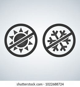 Stop or ban sign. Snow with sun icon. Vector illustration isolated on white background.
