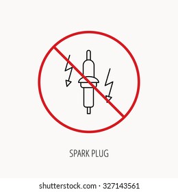 Stop or ban sign. Spark plug icon. Car electric part sign. Prohibition red symbol. Vector