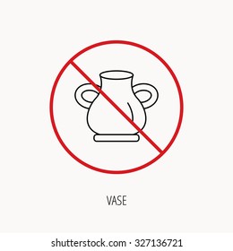 Stop or ban sign. Vase icon. Decorative vintage amphora sign. Prohibition red symbol. Vector