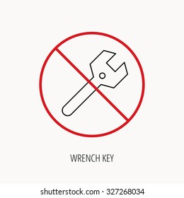 Stop or ban sign. Wrench key icon. Repair fix tool sign. Prohibition red symbol. Vector