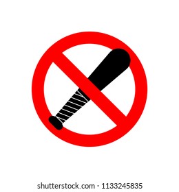 Stop Baseball bat. No Weapon Robber. Red prohibitory sign. Ban Burglar vector illustration