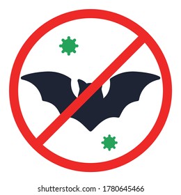 Stop Bat Virus Flat Icon Isolated On White Background