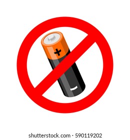 Stop battery. Prohibited accumulator road sign. Ban icon