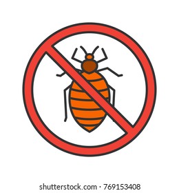 Stop bed bug sign color icon. Parasitic insects repellent. Pest control. Isolated vector illustration