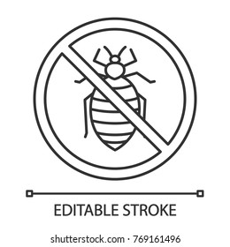 Stop Bed Bug Sign Linear Icon. Parasitic Insects Repellent. Pest Control. Thin Line Illustration. Contour Symbol. Vector Isolated Outline Drawing. Editable Stroke